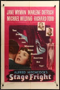 2z041 STAGE FRIGHT 1sh '50 Marlene Dietrich, Jane Wyman, directed by Alfred Hitchcock!