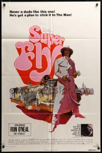 2z339 SUPER FLY 1sh '72 great artwork of Ron O'Neal with car & girl sticking it to The Man!
