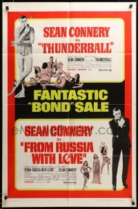 2z612 THUNDERBALL/FROM RUSSIA WITH LOVE 1sh '68 Bond sale of two of Sean Connery's best 007 roles!