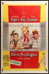 2z028 WE'RE NO ANGELS 1sh '55 art of Humphrey Bogart, Aldo Ray & Peter Ustinov tipping hats!
