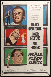 2z190 WORLD, THE FLESH & THE DEVIL 1sh '59 Inger Stevens, Harry Belafonte & Mel Ferrer!