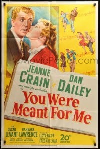 2z220 YOU WERE MEANT FOR ME 1sh '48 stone litho of Jeanne Crain kissing Big Bandleader Dan Dailey!