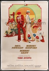 3a019 STING linen 40x60 '74 different art of Paul Newman & Robert Redford by Charles Moll & Gold!