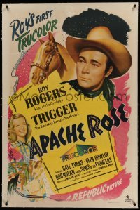 3a192 APACHE ROSE linen 1sh '47 art of singing cowboy Roy Rogers & Trigger + pretty Dale Evans!