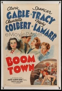 3a204 BOOM TOWN linen style D 1sh '40 stone litho of Clark Gable, Tracy, Colbert & Hedy Lamarr!
