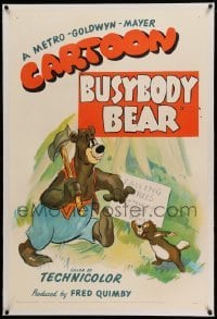 3a210 BUSYBODY BEAR linen 1sh '52 Barney Bear tries to help beaver by building him a huge dam!