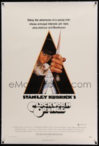 3a221 CLOCKWORK ORANGE linen 1sh '72 Kubrick classic, Castle art of Malcolm McDowell, X-rated!