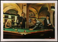 3a477 HOLLYWOOD LEGENDS linen 15x21 Chilean commercial poster '90s playing pool!