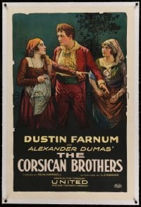 3a224 CORSICAN BROTHERS linen 1sh '20 stone litho of Dustin Farnum as Dumas' conjoined twins!
