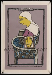 3a088 LA FIDELIDAD linen Cuban '93 cool Eduardo Munoz Bachs silkscreen art of old woman in chair!