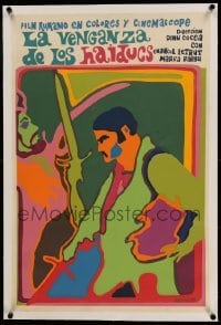 3a092 REVENGE OF THE OUTLAWS linen Cuban '69 colorful Eduardo Munoz Bachs art of men swordfighting!