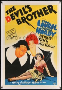 3a239 DEVIL'S BROTHER linen style D 1sh '33 Hal Roach, incredible Hirschfeld art of Laurel & Hardy!