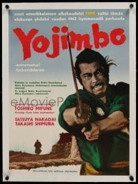 3a065 YOJIMBO linen Finnish '63 Akira Kurosawa, close up image of samurai Toshiro Mifune!