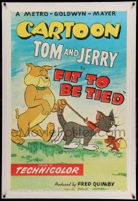 3a259 FIT TO BE TIED linen 1sh '52 Jerry helps Spike who then protects him from Tom, cool art!