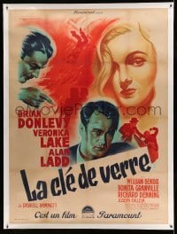 3a002 GLASS KEY linen French 1p '48 different art of Alan Ladd & Veronica Lake by Roger Soubie!