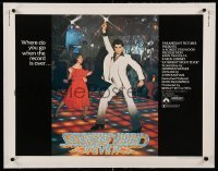3a178 SATURDAY NIGHT FEVER linen 1/2sh '77 disco dancers John Travolta & Karen Lynn Gorney!