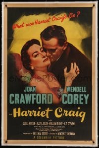 3a281 HARRIET CRAIG linen 1sh '50 romantic art of Joan Crawford & Wendell Corey, what was her lie!