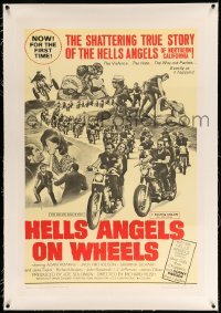 3a282 HELLS ANGELS ON WHEELS linen 1sh '67 shattering true story of the Hells Angels of California!