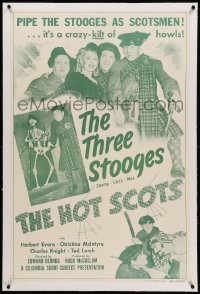 3a291 HOT SCOTS linen 1sh '48 Three Stooges Moe, Larry & Shemp as Scotsmen in a crazy kilt of howls!