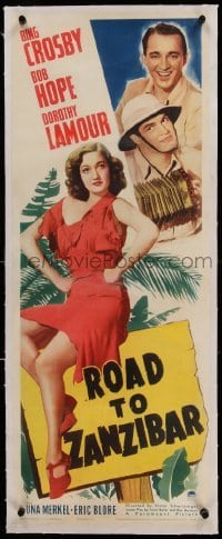 3a160 ROAD TO ZANZIBAR linen insert '41 Bing Crosby, Bob Hope & sexy Dorothy Lamour, ultra rare!