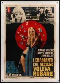 3a015 NO DIAMONDS FOR URSULA linen Italian 1p '67 full art of sexy Jeanne Valerie w/gun & jewels!