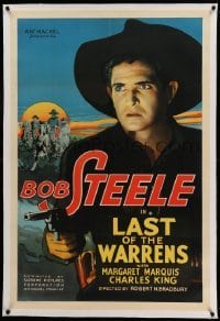 3a317 LAST OF THE WARRENS linen 1sh '36 Bob Steele comes home to find rival faked his death, rare!