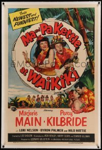 3a328 MA & PA KETTLE AT WAIKIKI linen 1sh '55 hillbillies Marjorie Main & Percy Kilbride in Hawaii!