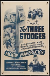 3a337 MERRY MAVERICKS linen 1sh '51 Three Stooges Moe, Larry & Shemp in the wild & wooly West!