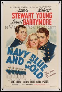 3a351 NAVY BLUE & GOLD linen 1sh R41 Florence Rice between cadets James Stewart & Robert Young!