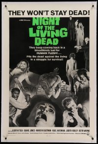 3a354 NIGHT OF THE LIVING DEAD linen 1sh '68 George Romero zombie classic, light green title design!