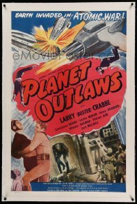 3a370 PLANET OUTLAWS linen 1sh '53 Buck Rogers serial repackaged as a feature with new footage!