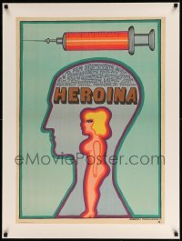 3a104 HEROIN linen Polish 23x32 '69 cool drug art of syringe & naked girl by Andrzej Krajewski!