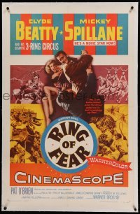 3a381 RING OF FEAR linen 1sh '54 Clyde Beatty and his gigantic 3-ring circus + Mickey Spillane!