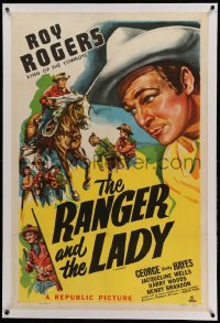 3a390 ROY ROGERS linen 1sh '49 wonderful art of the cowboy star, The Ranger and the Lady!