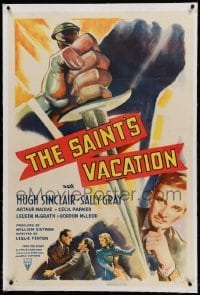 3a392 SAINT'S VACATION linen 1sh '41 Hugh Sinclair in the title role, cool artwork of dagger!