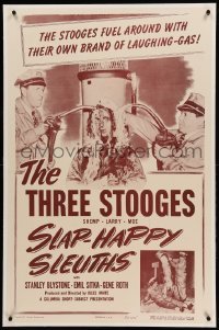 3a402 SLAP-HAPPY SLEUTHS linen 1sh '50 Three Stooges Moe, Larry & Shemp fuel around w/laughing gas!