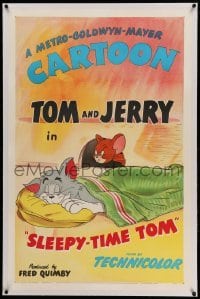 3a403 SLEEPY-TIME TOM linen 1sh '51 great cartoon art of Jerry about to attack the sleeping cat!