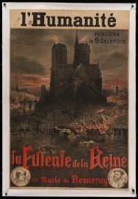 3a008 L'HUMANITE linen 30x45 French advertising poster 1916 Muller art of massacre at Notre Dame!