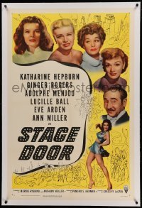 3a407 STAGE DOOR linen 1sh R53 Katharine Hepburn, Ginger Rogers, Lucille Ball, Ann Miller, Menjou!