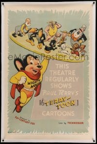 3a436 THIS THEATER REGULARLY SHOWS PAUL TERRY'S TERRY-TOON CARTOONS linen 1sh '55 Mighty Mouse