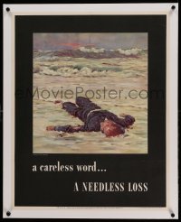 3a047 CARELESS WORD A NEEDLESS LOSS linen 22x28 WWII war poster '43 Fischer art of fallen sailor!