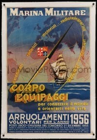 3a062 MARINA MILITARE linen 25x38 Italian military recruiting poster '55 Andreucci art of Navy ship!