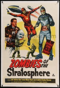 3a463 ZOMBIES OF THE STRATOSPHERE linen 1sh '52 Republic serial, great art of aliens with guns!