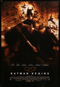 3b057 BATMAN BEGINS advance DS 1sh '05 June 15, great image of Christian Bale carrying Katie Holmes