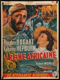 3b185 AFRICAN QUEEN Belgian '52 different art of Humphrey Bogart & Hepburn by Jos De Cock!