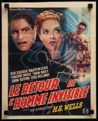 3b188 INVISIBLE MAN RETURNS Belgian '40s Vincent Price, H.G. Wells, different special effects art!