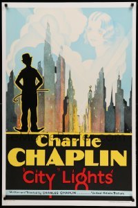 3b297 CITY LIGHTS S2 recreation 1sh 2001 Charlie Chaplin overlooking New York skyline!