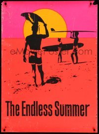 3b023 ENDLESS SUMMER 29x40 commercial poster '67 Bruce Brown surfing classic, cool day-glo art!