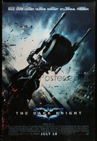 3b063 DARK KNIGHT advance DS 1sh '08 cool image of Christian Bale as Batman on Batpod bat bike!