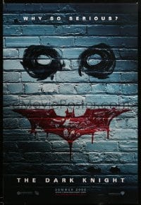 3b065 DARK KNIGHT teaser DS 1sh '08 why so serious? cool graffiti image of the Joker's face!
